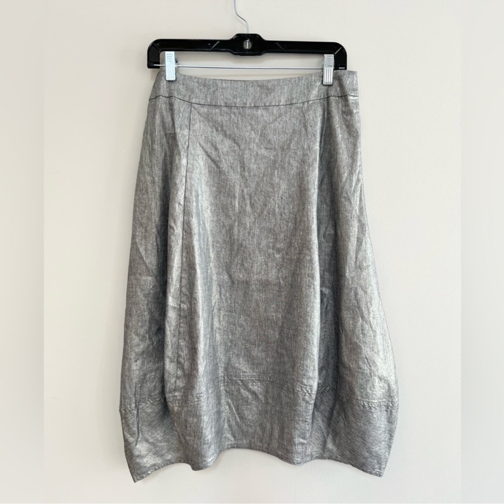 NWOT Eileen Fisher Silver Metallic Linen Blend Lantern Skirt Size L - Picture 13 of 13